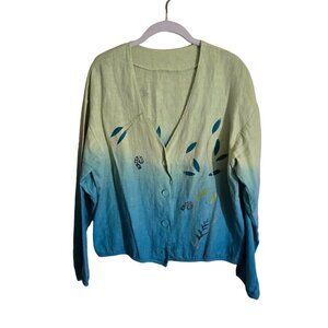 Odile Vintage Art To Wear V Neck Linen Lightweight Jacket Size M